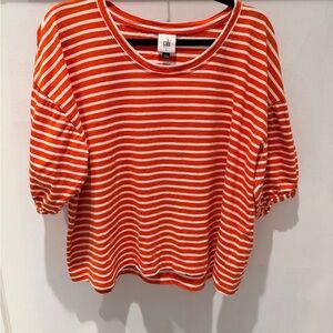 CAbi Orange and White Striped Short Sleeve Top